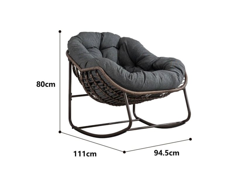Fauteuil à bascule extérieur en résine tressée gris foncé avec coussin - Conforama C