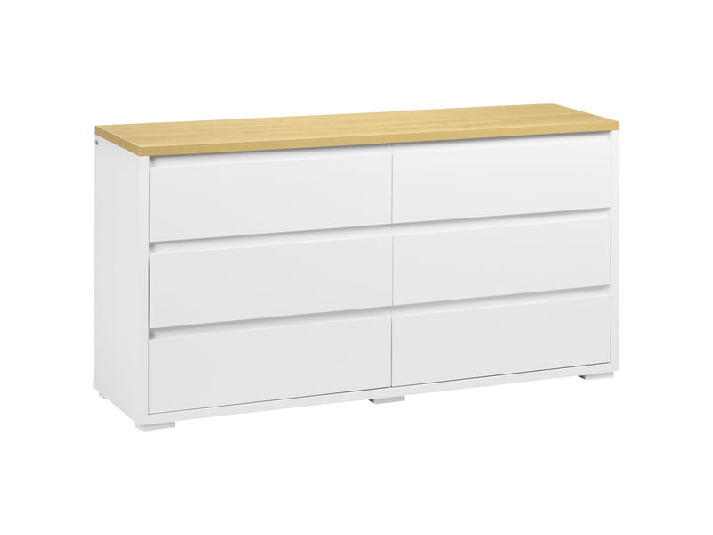  Commode à 6 tiroirs en panneaux de particules blancs pour chambre, bureau et salon, 140 x 37 x 75 cm  - Conforama A