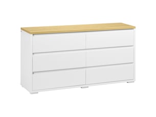 Commode à 6 tiroirs en panneaux de particules blancs pour chambre, bureau et salon, 140 x 37 x 75 cm
