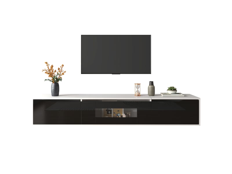  Meuble tv à fixer au mur, éclairage led 16 couleurs et 4 modes en panneau de particules blanc  - Conforama A