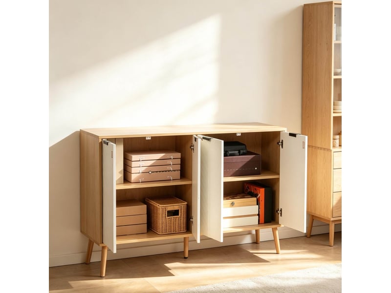  Buffet de rangement avec 4 portes, étagère réglable et piètement surélevé pour salon, blanc, 120 × 35 × 77,4 cm  - Conforama C