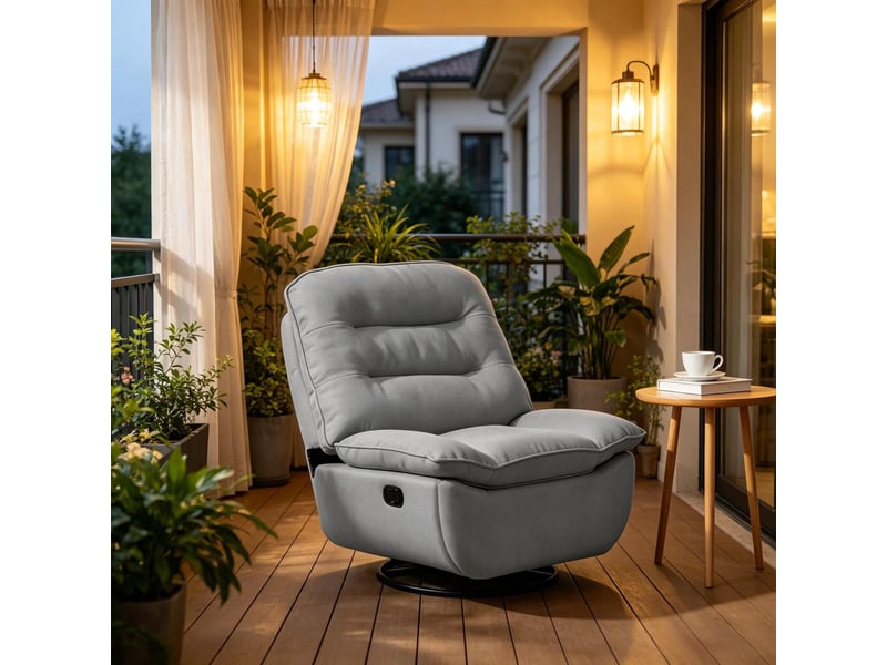  Fauteuil relax inclinable et pivotant 360° - 95 x 49,5 x 106 cm - avec repose-pieds intégré - tissu effet lin - gris foncé  - Conforama D