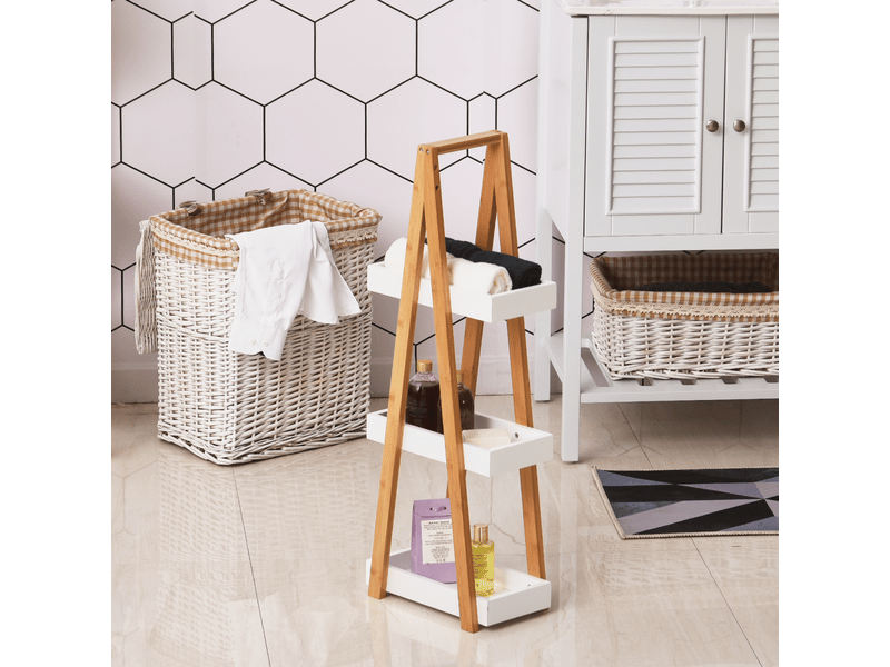  Etagère en bambou et bois de salle de bain étagère debout 3 paniers dim. 30l x 18l x 81h cm blanc  - Conforama C