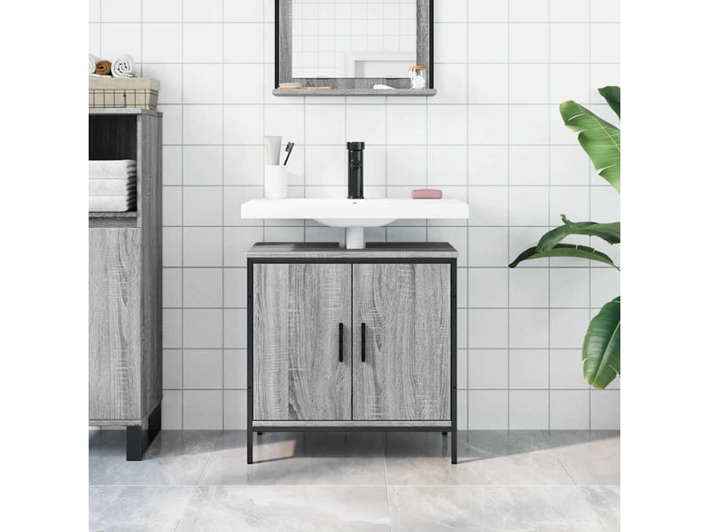  Armoire lavabo salle de bain, meuble de rangement sonoma gris 60x30x60 cm  - Conforama C