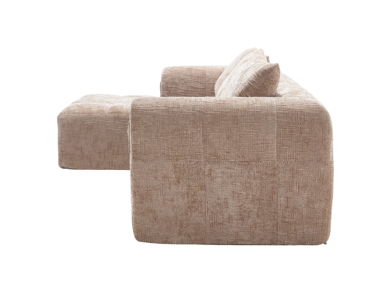 Canapé d’angle l 3 places chenille kaki avec méridienne accoudoirs 3 coussins poche latérale sans montage - Conforama E