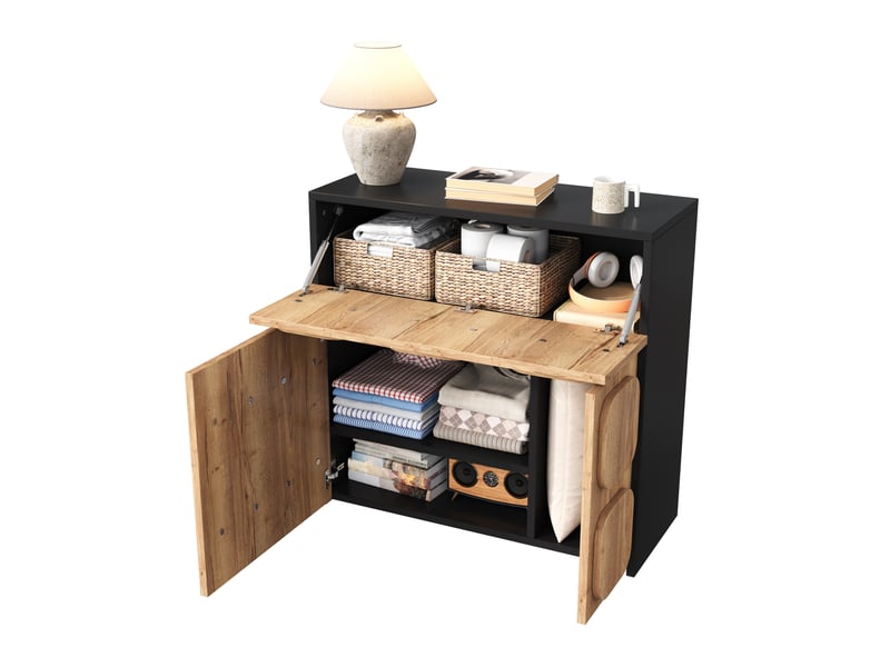  Buffet 79,6x34,8x81,5 cm 4 compartiments coloris bois naturel et noir  - Conforama A
