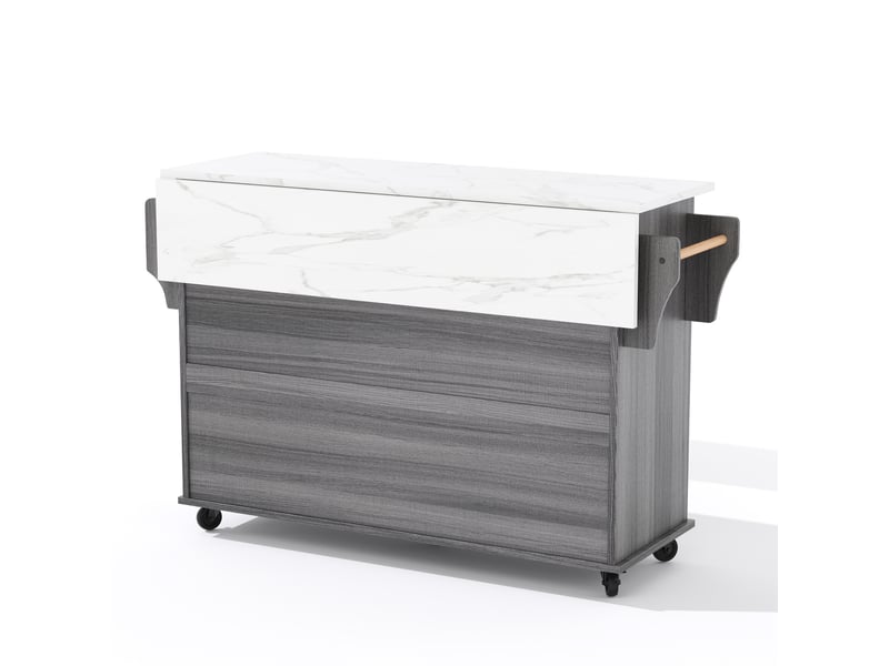  Desserte de cuisine 136 x 70 x 92 cm, grise en mdf, plateau extensible avec rangement sur roulettes  - Conforama E