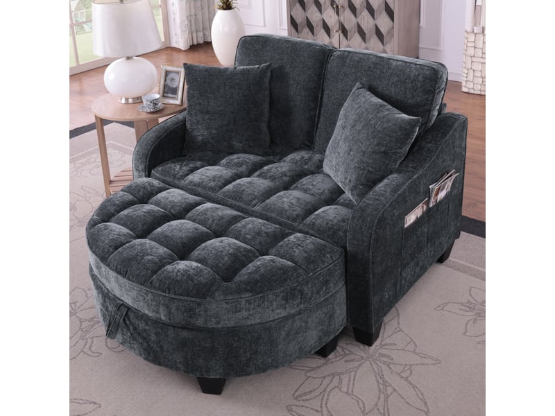  Canapé convertible, canapé-lit, en tissu, noir, 2 en 1, avec pouf, pour salon et séjour, adapté à l'espace de vie  - Conforama C