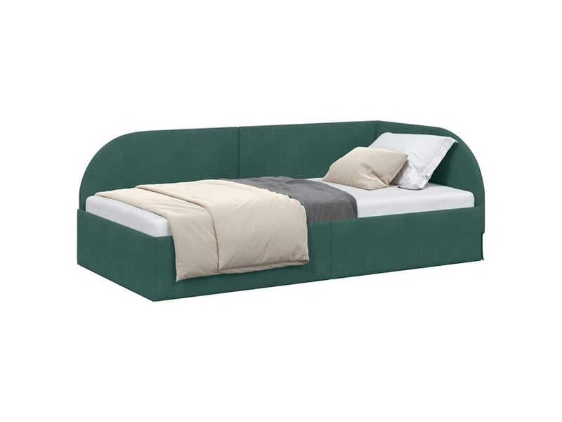 Lit adulte ; lit simple ; cadre de lit d'angle vert foncé 90x190 cm velours  - Conforama D