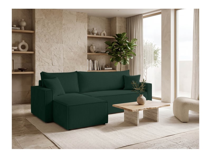 Farah - canapé d'angle reversible convertible 4 places accoudoirs slim velours cotelé - Conforama B