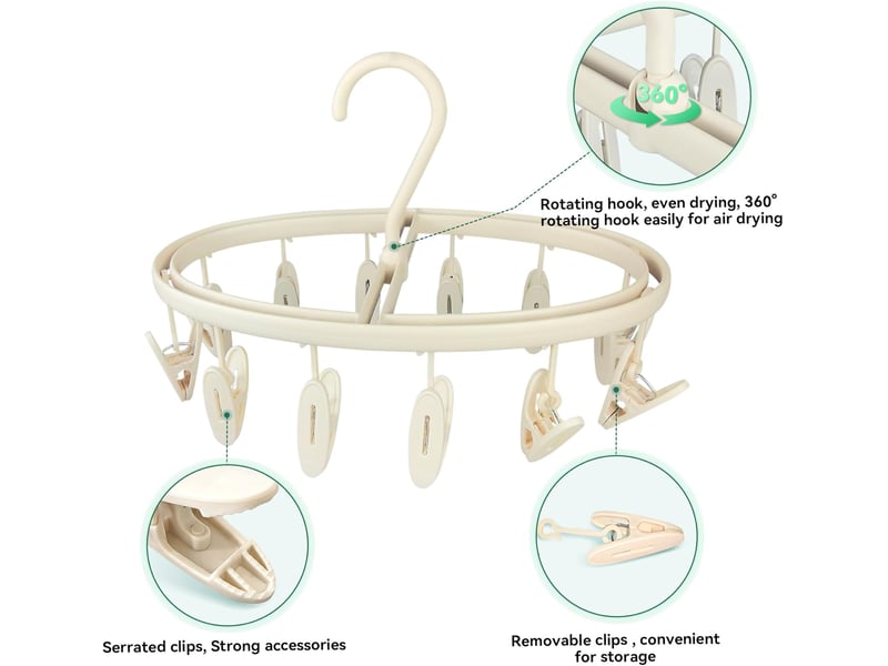  Crochets muraux séchoir à linge pliable de qualité supérieure avec 12 clips, ultra léger et pliable - parfait pour déplacement, voyage, camping, blanc  - Conforama D