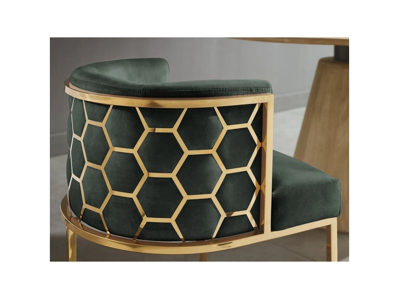  Chaise velto vert profond en velours – structure dorée brillante, accoudoirs et dos nid d'abeilles  - Conforama D