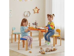 Ensemble table et 4 chaises enfant 69 x 69 x 45 cm multicolore en bois, forme fleur avec rangement