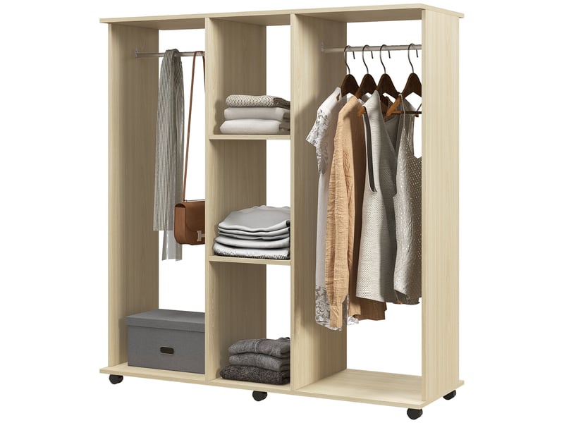  Armoire avec penderie, étagères ouvertes, rangement pour vêtements de chambre, 120 x 40 x 128 cm, naturel  - Conforama B
