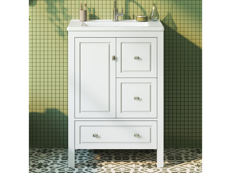  Meuble vasque blanc avec lavabo intégré, tiroirs et charnières amorties 62 cm  - Conforama B