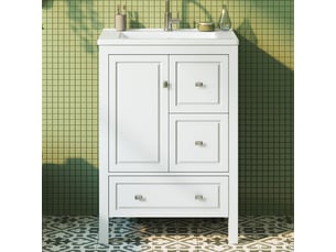 Meuble vasque blanc avec lavabo intégré, tiroirs et charnières amorties 62 cm