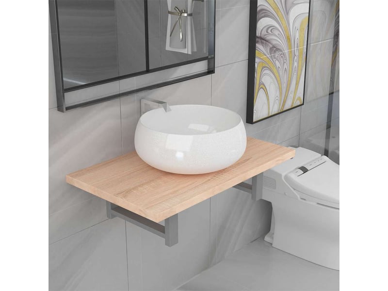  Meuble de salle de bain, armoire salle de bain en deux pièces céramique chêne cf65440  - Conforama B