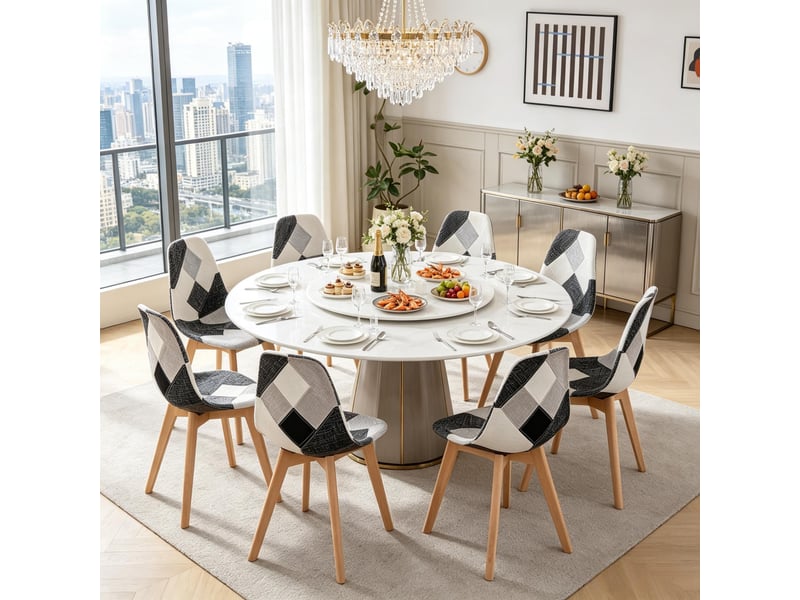  Lot de 8 chaises de salle à manger,46x40x85 cm,style patchwork moderne,tissu  - Conforama B