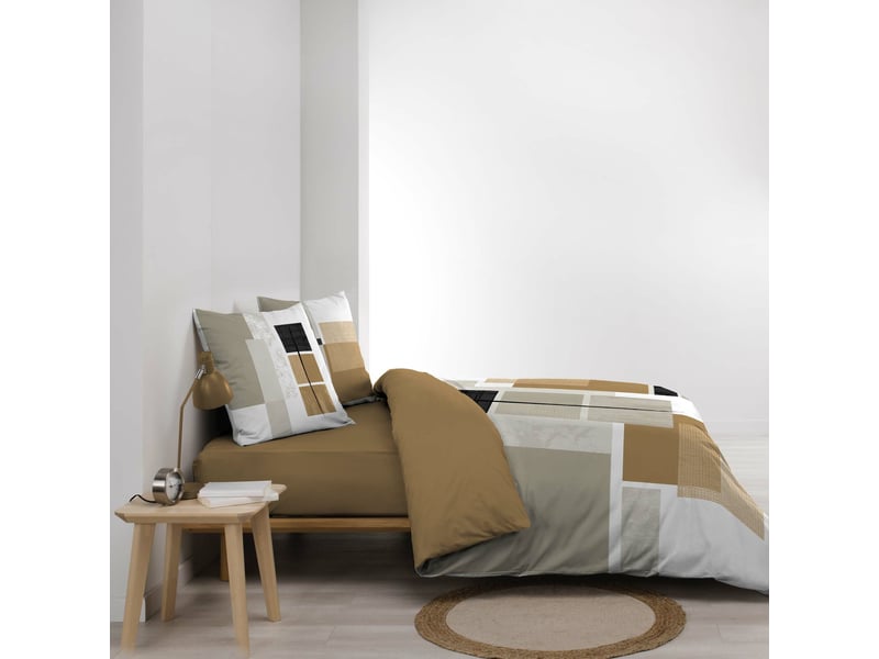  Parure de lit 3 pièces 260 x 240 cm quadro miel imprimé géométrique 1645315 - Conforama E