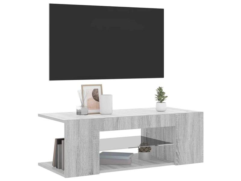  Meuble tv - banc tv - meuble de rangement avec lumières led sonoma gris 90x39x30 cm  - Conforama C