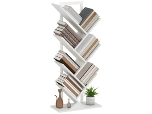 Bibliothèque en forme d'arbre à 7 étagères avec système anti-basculement, idéale pour le salon ou la chambre, 50 x 24 x 109 cm, blanche.