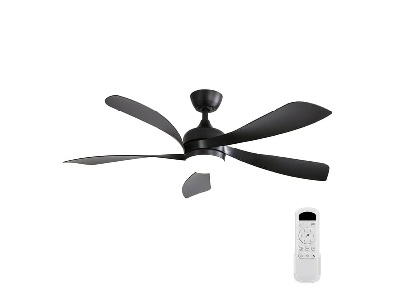  Ventilateur de plafond led 132 cm, 3 couleurs, variateur, 5 pales en abs, moteur dc silencieux, télécommande, noir  - Conforama A