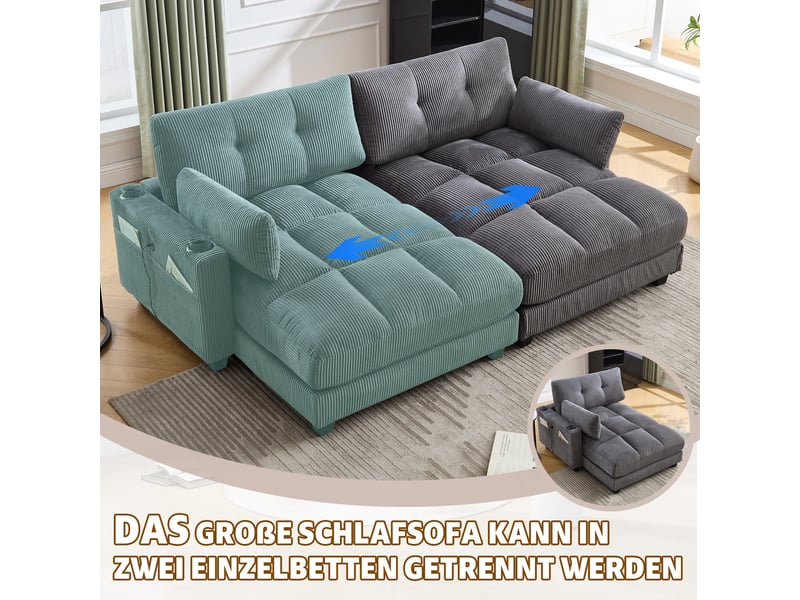 Canapé modulable 2 places séparable avec ports usb et rangement - lpospi - 4 porte-gobelets velours côtelé gris - Conforama E