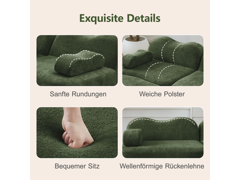  Canapé d'angle modulable 4 places en velours vert, structure sans dossier avec coffre de rangement intégré et ottoman pour salon moderne  - Conforama E