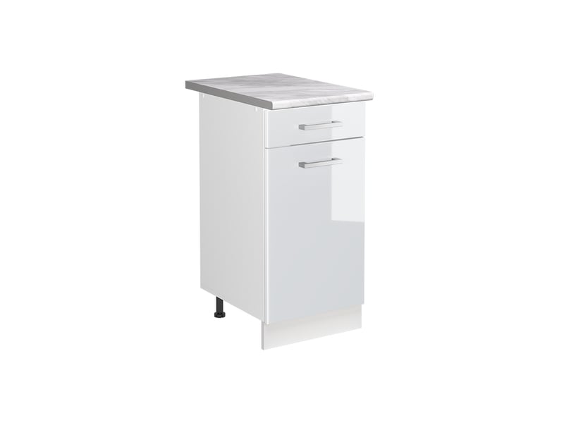  Vicco meuble bas sous-évier, blanc haute brillanceblanc, 40cm plan de travail marbre  - Conforama A