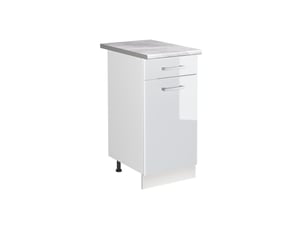 Vicco meuble bas sous-évier, blanc haute brillanceblanc, 40cm plan de travail marbre