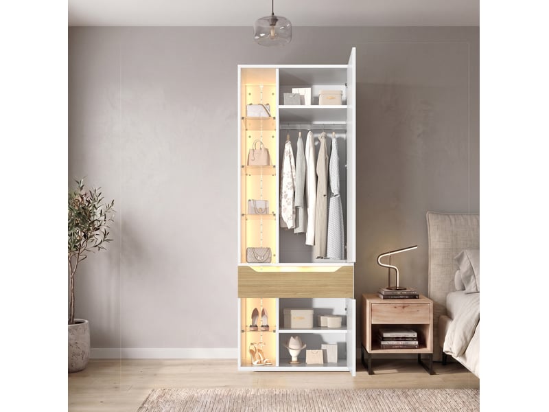  Armoire modenvie avec vitrine en verre led 75 x 50 x 200 cm mdf blanc  - Conforama B