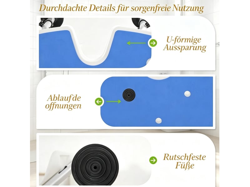 Tabouret de douche réglable en hauteur bleu avec siège en u, ventouses et barre d'appui pour salle de bain - Conforama D