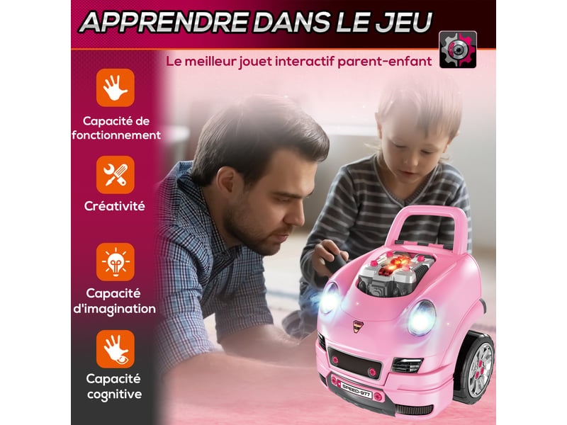  Camion mécano 2 en 1 jouet bricolage enfant jeu d'imitation mécanicien nombreux qccessoires total de 61 pièces rose  - Conforama D