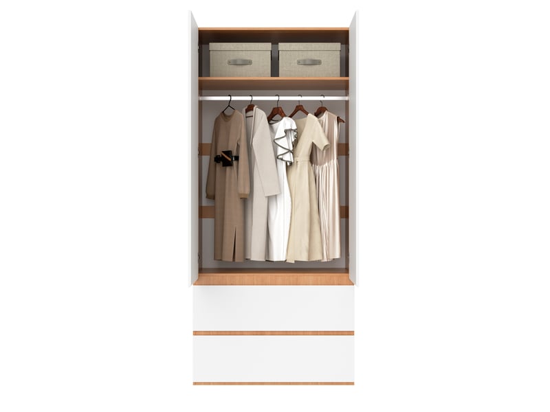Armoire penderie 2 portes blanche et chêne 90x50x200 cm avec tiroirs - Conforama A