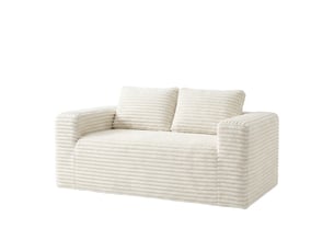 Canapé 2 places sans montage en velours côtelé rembourré beige pour petit espace 160 × 88 × 58 cm