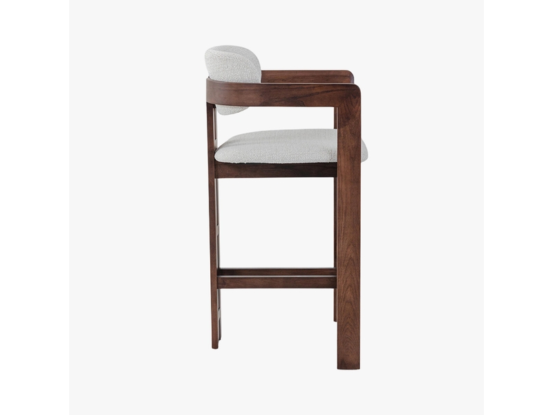  Tabouret en tissu beige pieds en chêne massif foncé  - Conforama E