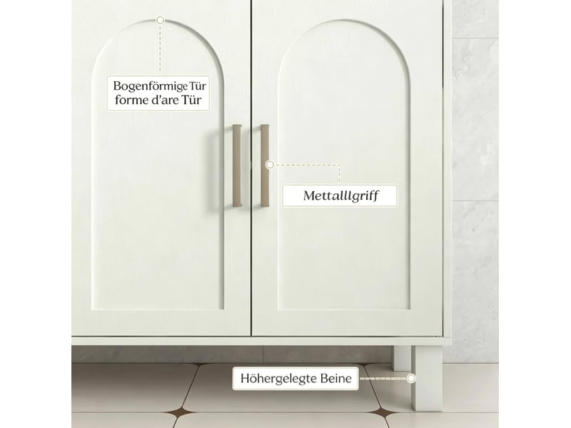Meuble sous vasque 2 portes, 3 étagères ouvertes, rangement réglable, salle de bain, mdf crème 90 × 30 × 63 cm - Conforama E
