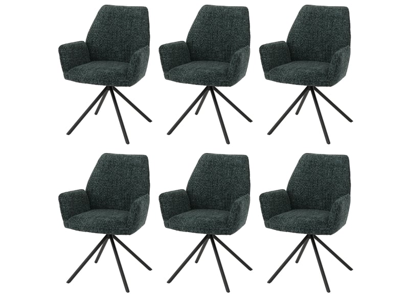  Lot de 6 chaises de salle à manger hwc-g67, pivotantes, à position automatique, en chenille métallisée (410 gm²) - piètement noir, vert foncé  - Conforama A