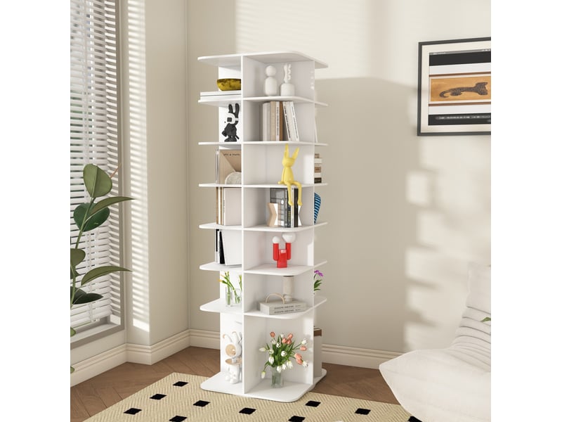  Meuble à chaussures rotatif à 7 niveaux avec rangement surélevé pour entrée et chambre, blanc, 60 × 60 × 184 cm  - Conforama C