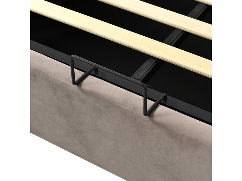 Lit coffre 90x200 en velours gris clair avec rangement hydraulique et sommier à lattes métallique - Conforama W