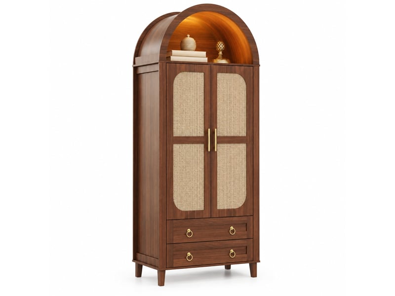  Armoire 2 portes 76x50x184 cm avec led et 2 tiroirs, finition noyer  - Conforama A