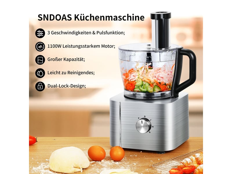 Robot de cuisine multifonction 1100 w avec bol de 3,2 litres, hachoir, pétrin, coupe-légumes et fonction pulse - Conforama B