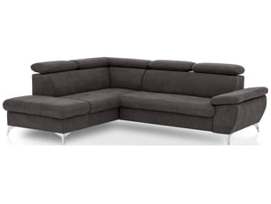 Canapé d'angle gauche convertible  ALLY 2 4 places Tissu Anthracite avec coffre de rangement