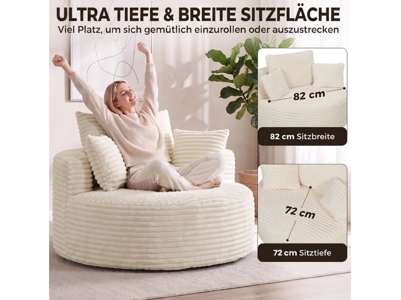  Fauteuil profond 1 place en velours côtelé crème evryae  - Conforama D