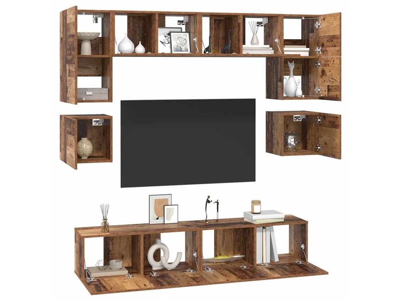  Ensemble meuble tv - banc tv - meuble de rangement 8 pcs bois ancien bois d'ingénierie  - Conforama C