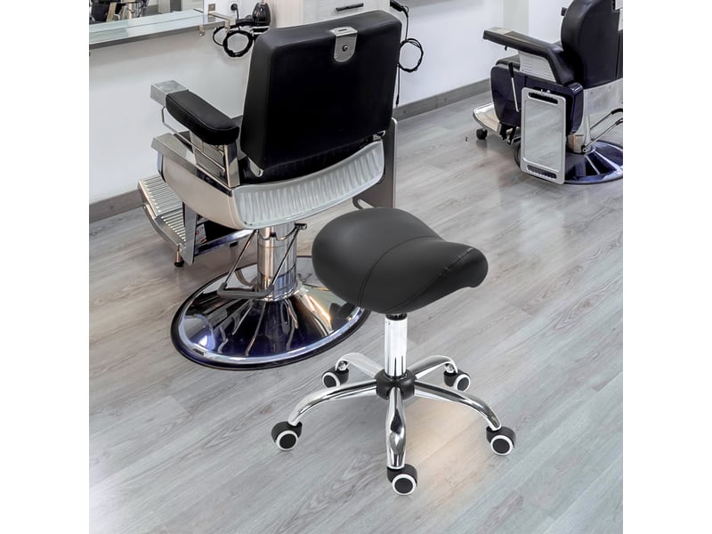  Tabouret à roulettes pivotant hauteur réglable pour cosmétique dentiste coiffure 52x53x49-61 cm noir  - Conforama D