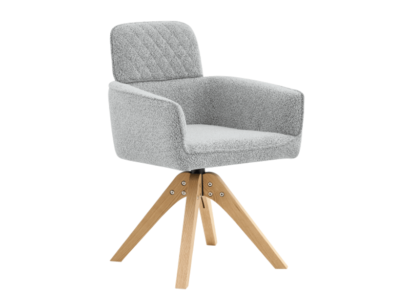  Lot de 2 chaises pivotantes 360° – style wabi-sabi, tissu gris motif losange, pieds bois, cadre carré – cuisine nordique  - Conforama A