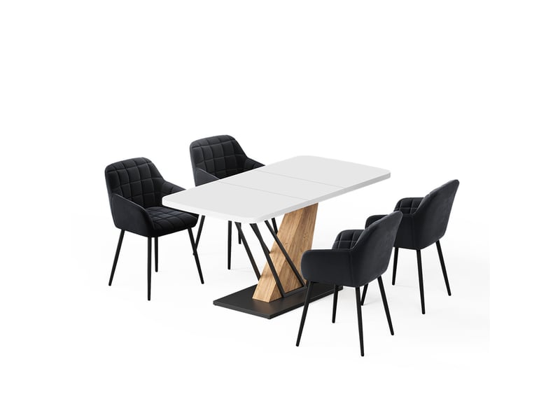 Vicco ensemble de table à manger, blancchêne de force doré, 120x80cm avec 4 chaises de salle à manger - Conforama A
