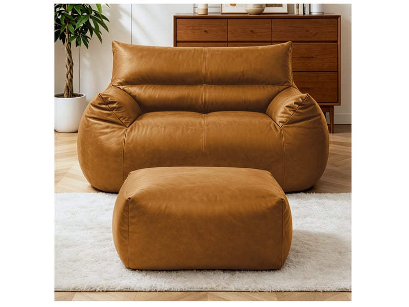  Fauteuil pouf grand format avec repose-pieds, soutien ergonomique et base antidérapante en tissu technique marron  - Conforama B