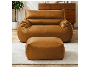 Fauteuil pouf grand format avec repose-pieds, soutien ergonomique et base antidérapante en tissu technique marron